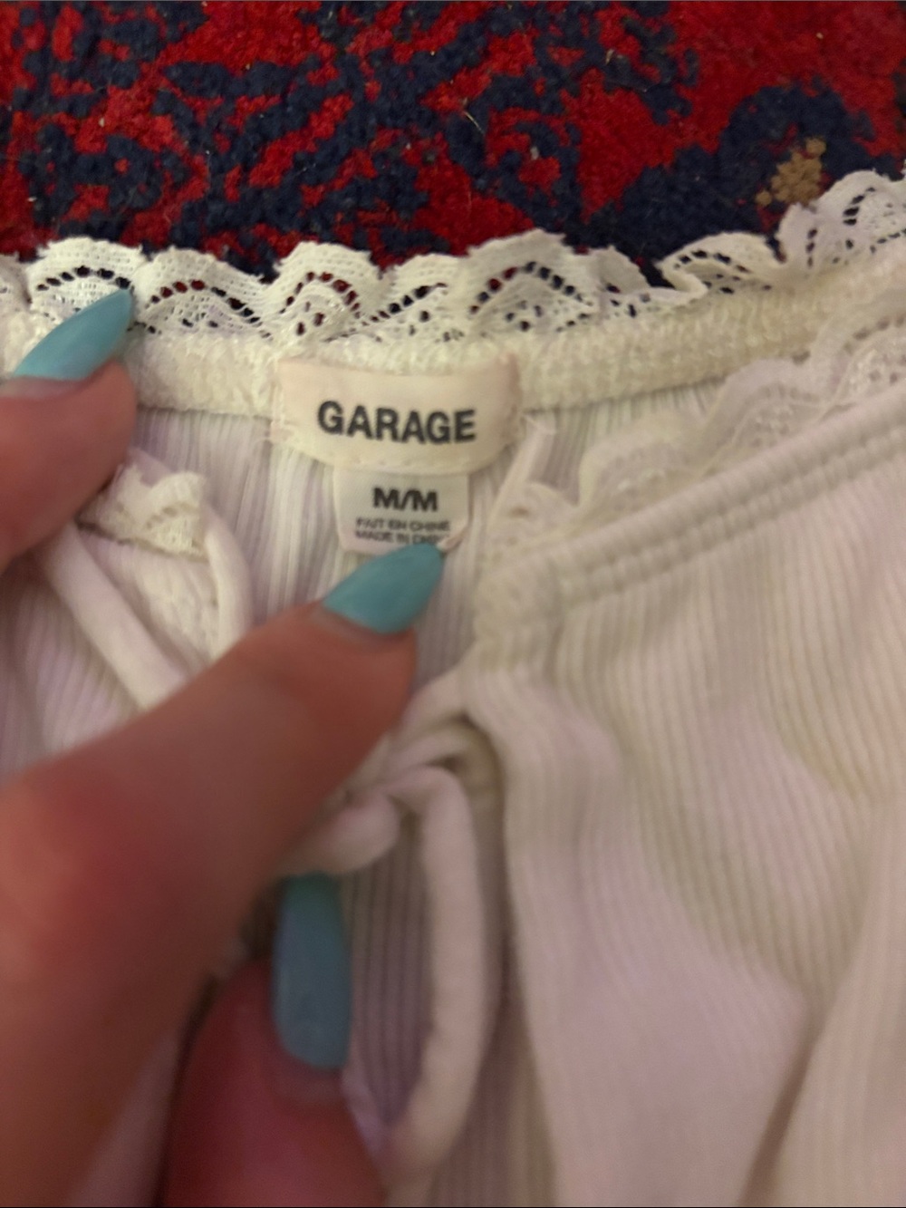 GARAGE White Lace-Trim Ribbed Tie-Front Top - Picture 2 of 3